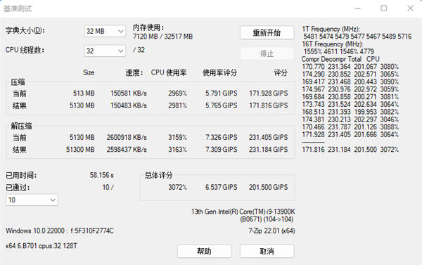 Intel 13代酷睿牙膏挤多了！7-Zip解压性能暴涨60％