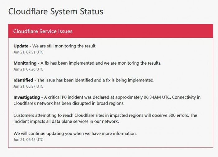Cloudflare服务宕机波及大量加密货币交易所网站-第1张图片-欧易下载
